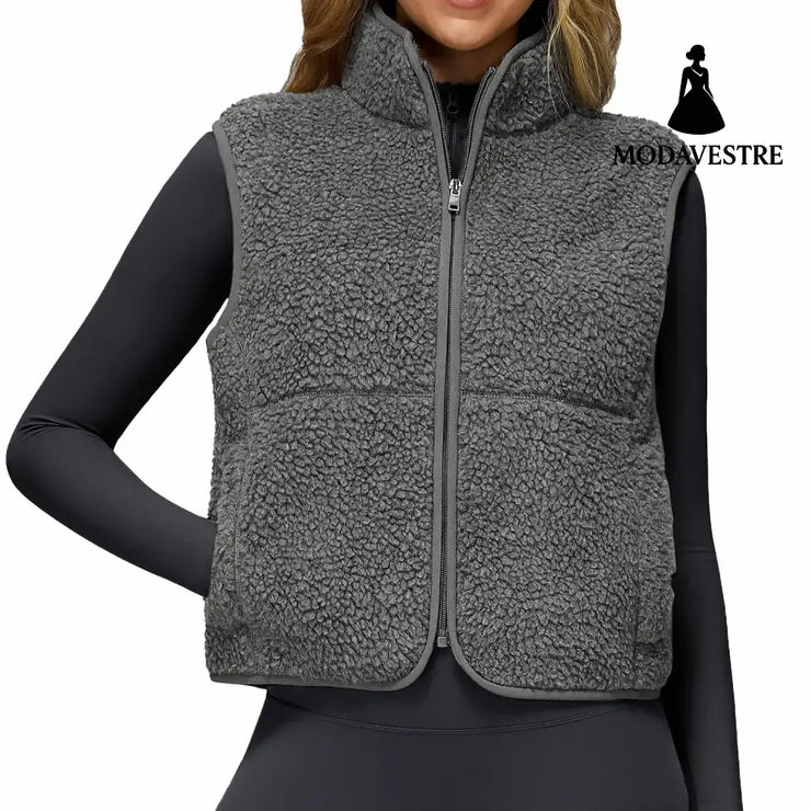 Autumn And Winter Velvet Stand Collar Sports Vest Sleeveless