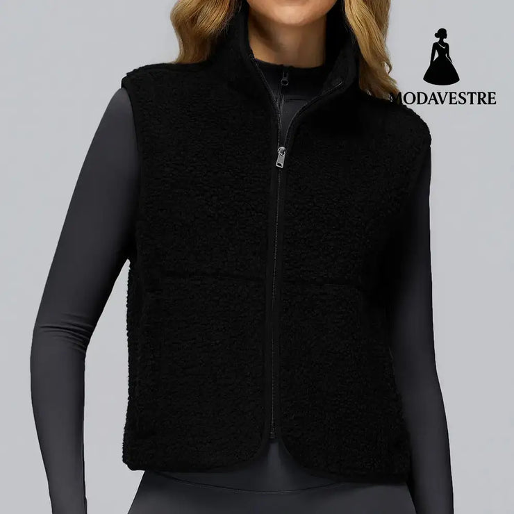 Autumn And Winter Velvet Stand Collar Sports Vest Sleeveless Advanced Black / L