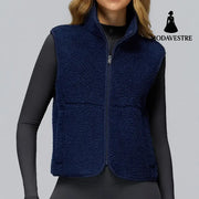 Autumn And Winter Velvet Stand Collar Sports Vest Sleeveless Badge Blue / L