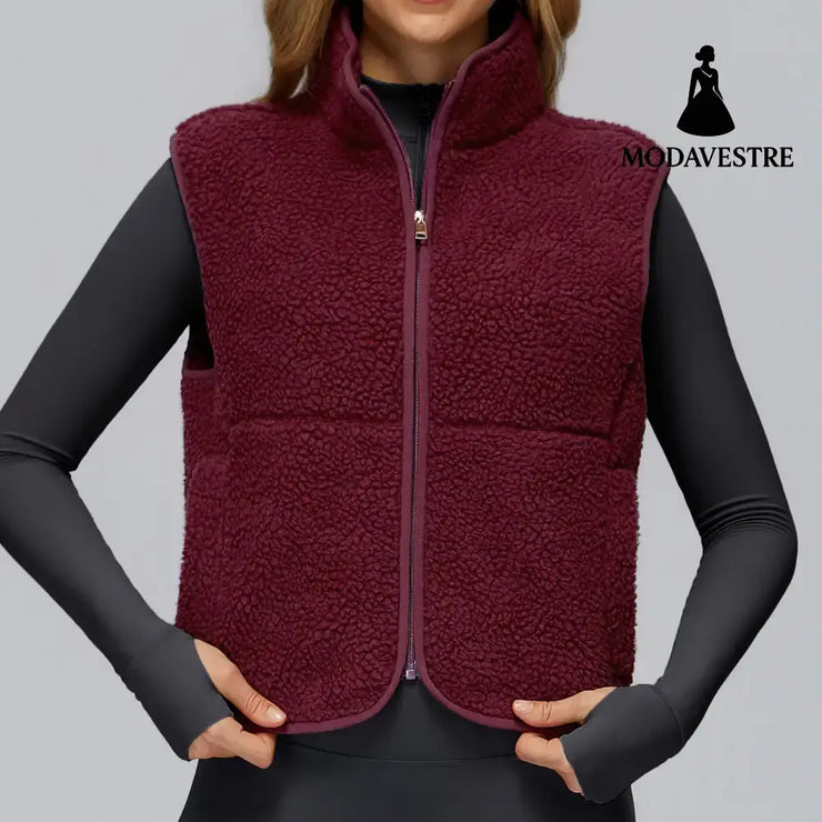 Autumn And Winter Velvet Stand Collar Sports Vest Sleeveless Cherry Red / L