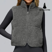 Autumn And Winter Velvet Stand Collar Sports Vest Sleeveless Frost Gray / L