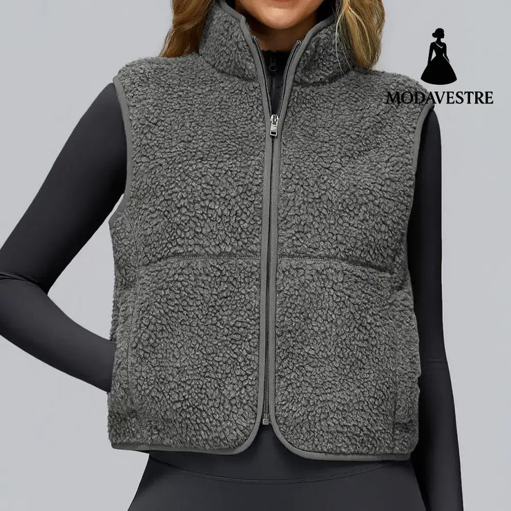 Autumn And Winter Velvet Stand Collar Sports Vest Sleeveless Frost Gray / L