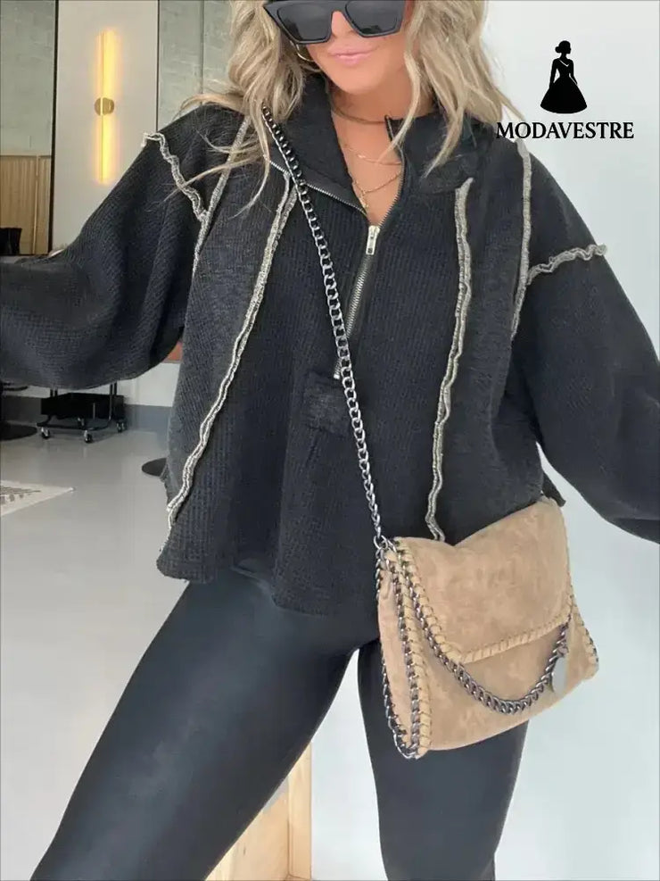 Autumn And Winter Women’s Clothing Short Frayed Hem Sweater Women