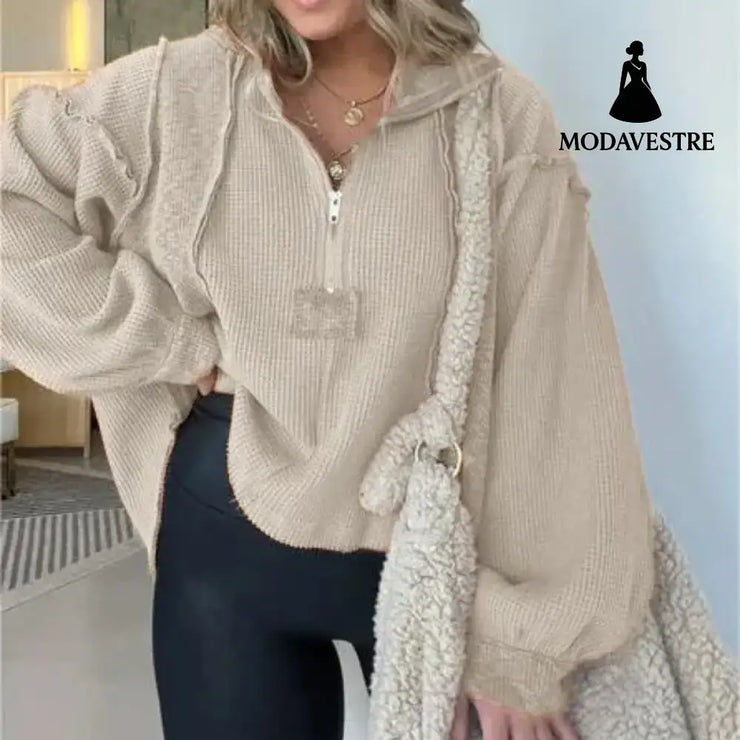 Autumn And Winter Women’s Clothing Short Frayed Hem Sweater Women Apricot / L