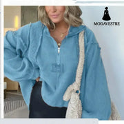 Autumn And Winter Women’s Clothing Short Frayed Hem Sweater Women Blue / L