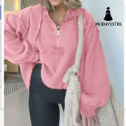 Autumn And Winter Women’s Clothing Short Frayed Hem Sweater Women Pink / L