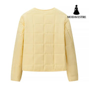 Autumn Women Clothing Yellow Quilted Cotton Plaid Cotton Clothing Cotton Coat