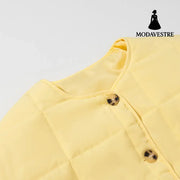 Autumn Women Clothing Yellow Quilted Cotton Plaid Cotton Clothing Cotton Coat