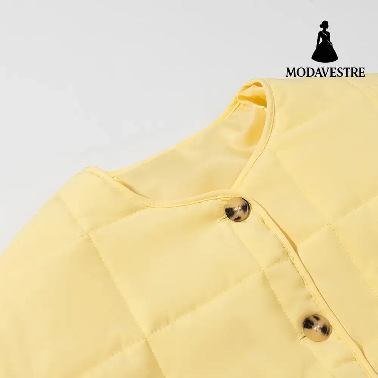 Autumn Women Clothing Yellow Quilted Cotton Plaid Cotton Clothing Cotton Coat