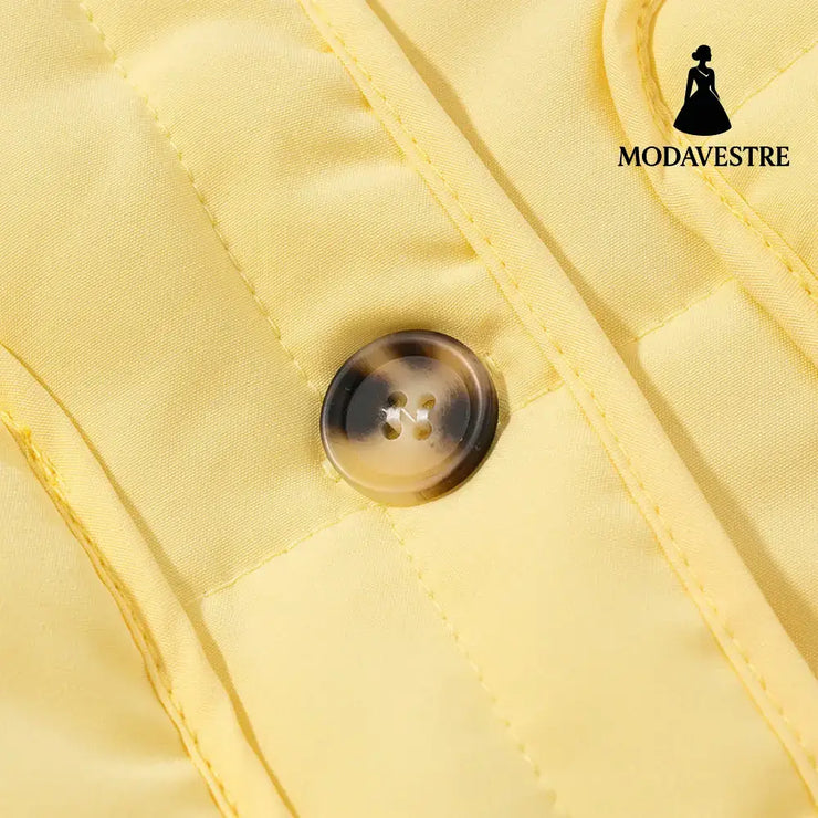 Autumn Women Clothing Yellow Quilted Cotton Plaid Cotton Clothing Cotton Coat