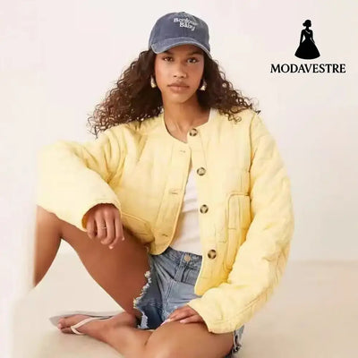 Autumn Women Clothing Yellow Quilted Cotton Plaid Cotton Clothing Cotton Coat