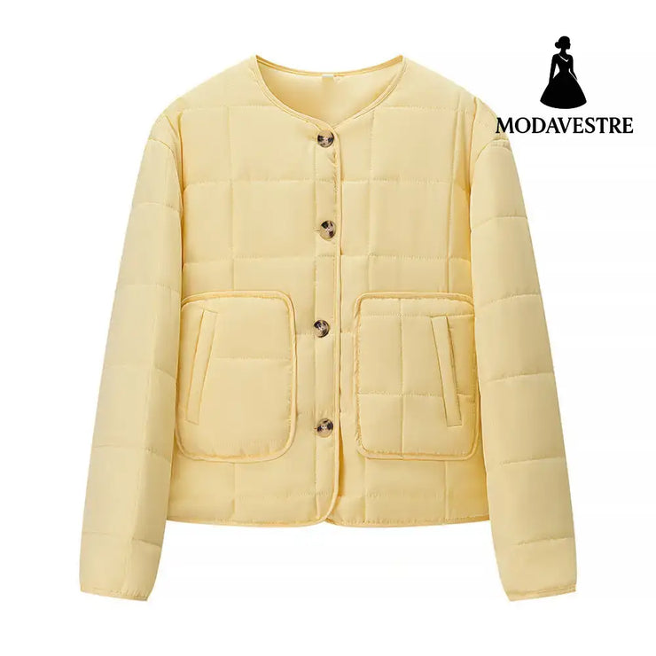 Autumn Women Clothing Yellow Quilted Cotton Plaid Cotton Clothing Cotton Coat