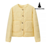 Autumn Women Clothing Yellow Quilted Cotton Plaid Cotton Clothing Cotton Coat Yellow / L