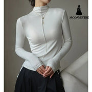 Base Clothing Autumn And Winter Modal Half Turtleneck Women Fair Skin Colored / L