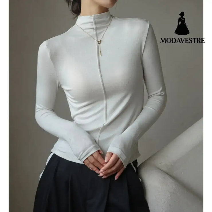 Base Clothing Autumn And Winter Modal Half Turtleneck Women Fair Skin Colored / L