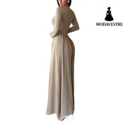 Base Pleated Solid Color Long Dress Women’s Clothing