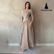 Base Pleated Solid Color Long Dress Women’s Clothing