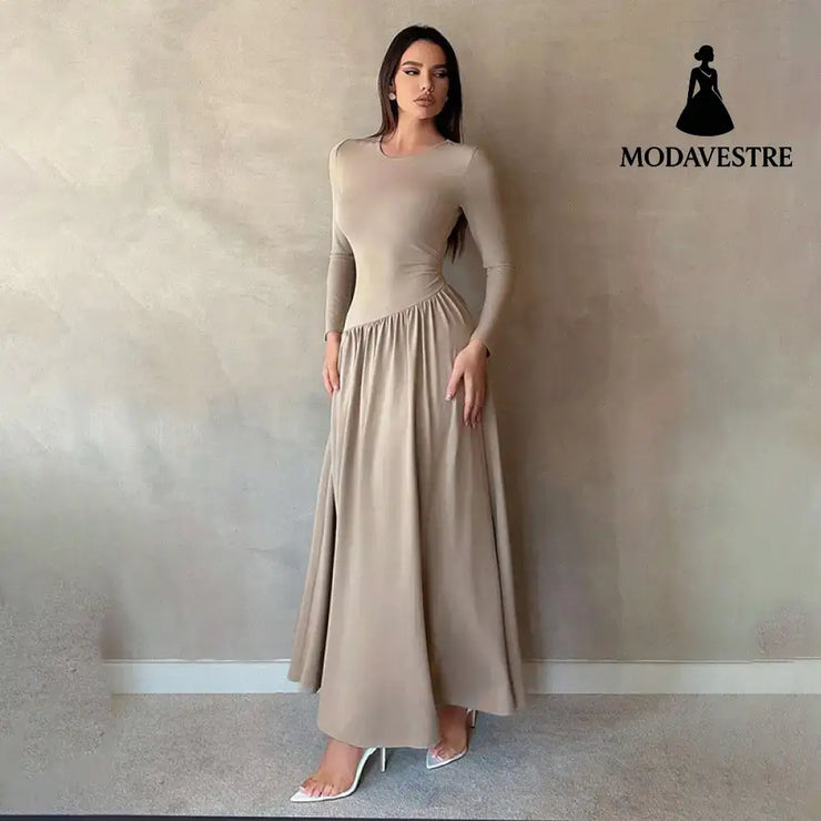 Base Pleated Solid Color Long Dress Women’s Clothing