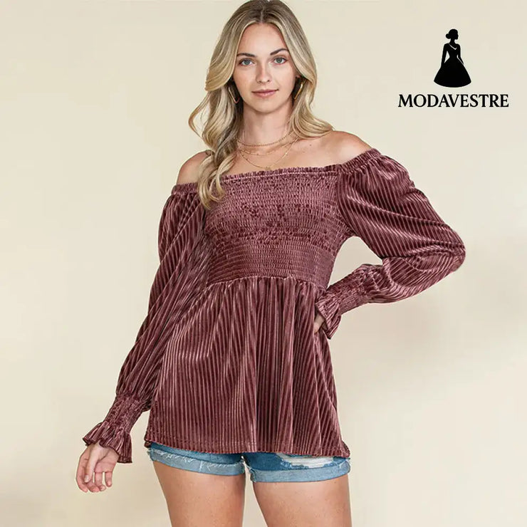 Beauty Clothing Off-the-shoulder Long Sleeve Top For Women