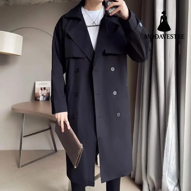 Beige Double Breasted Trench Coat For Men