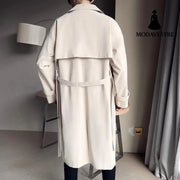 Beige Double Breasted Trench Coat For Men