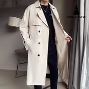 Beige Double Breasted Trench Coat For Men