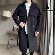 Beige Double Breasted Trench Coat For Men Black / 2XL