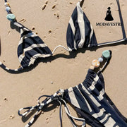 Black and White Striped Bikini Set – Modern Two-Piece Women’s Swimwear