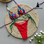 Black and White Striped Bikini Set – Modern Two-Piece Women’s Swimwear C4017 Red Splicing / S