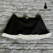 Black Mini Skirt with Pink Satin Bow – Cute Ribbon Waist Design Black 2 / S