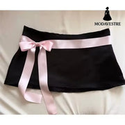 Black Mini Skirt with Pink Satin Bow – Cute Ribbon Waist Design