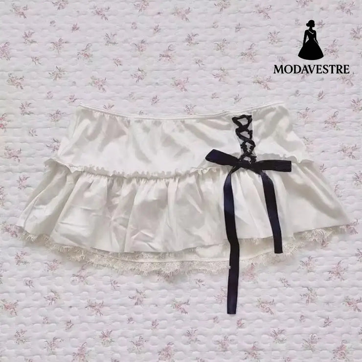 Black Mini Skirt with Pink Satin Bow – Cute Ribbon Waist Design