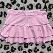 Black Mini Skirt with Pink Satin Bow – Cute Ribbon Waist Design Pink / S