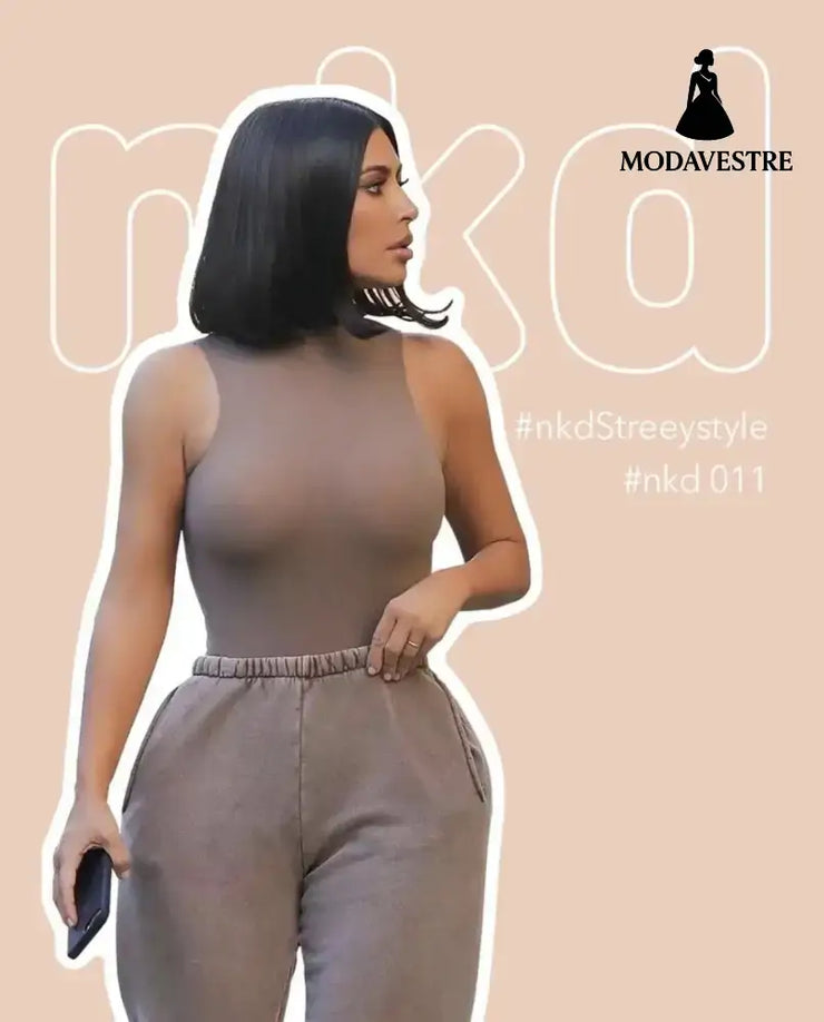 Black Sleeveless Bodysuit – Solid Color Round Neck Stretch Jumpsuit for Women S / Gray