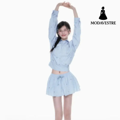 Blue Skirt Korean Striped Skirt