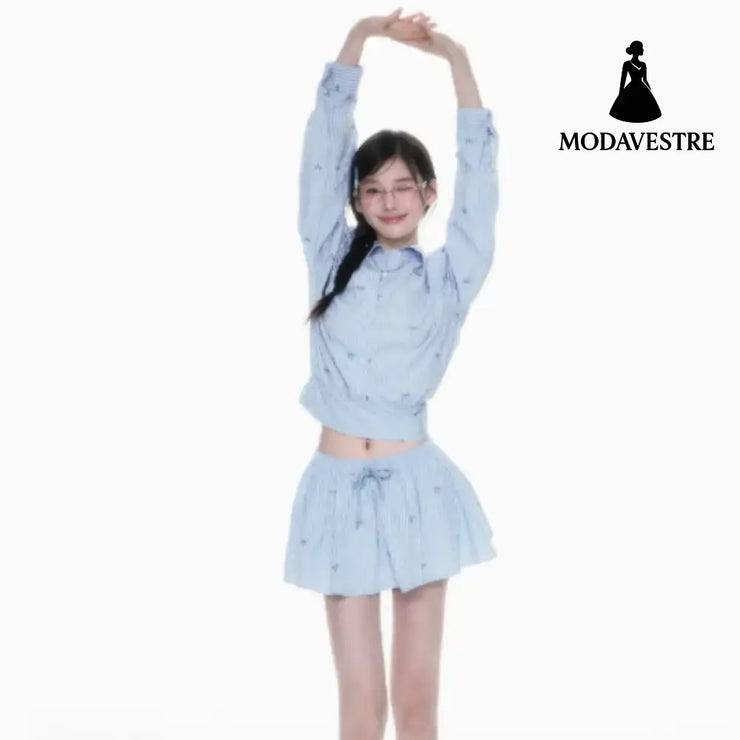 Blue Skirt Korean Striped Skirt