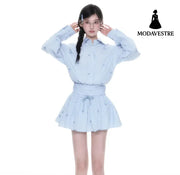 Blue Skirt Korean Striped Skirt