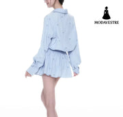 Blue Skirt Korean Striped Skirt