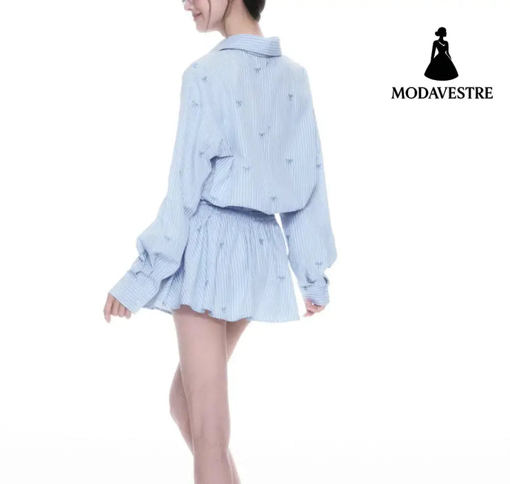 Blue Skirt Korean Striped Skirt