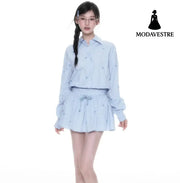 Blue Skirt Korean Striped Skirt