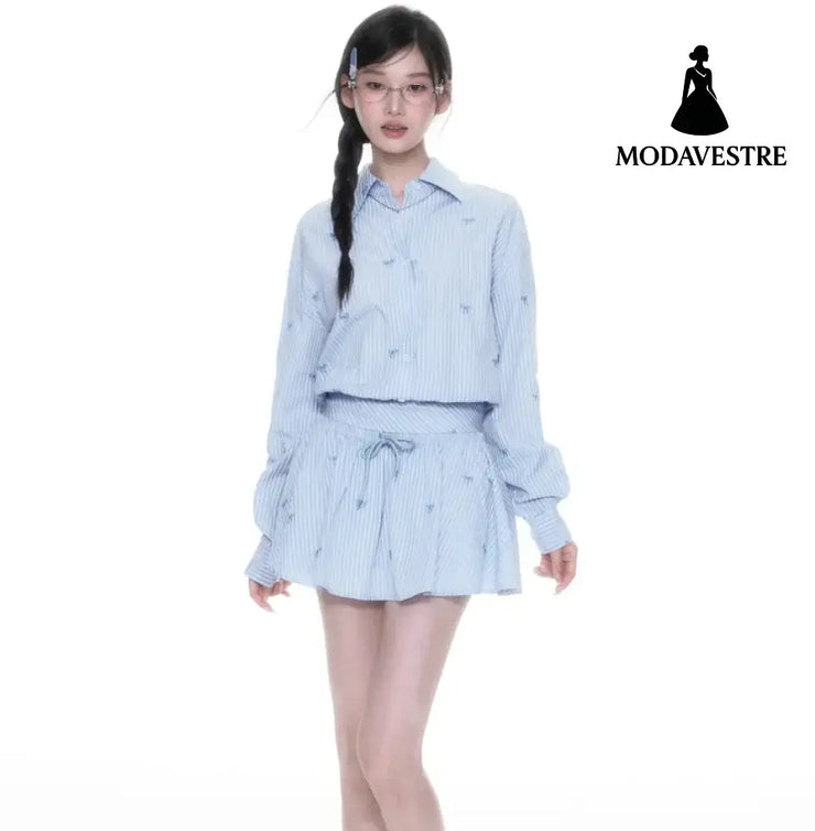 Blue Skirt Korean Striped Skirt