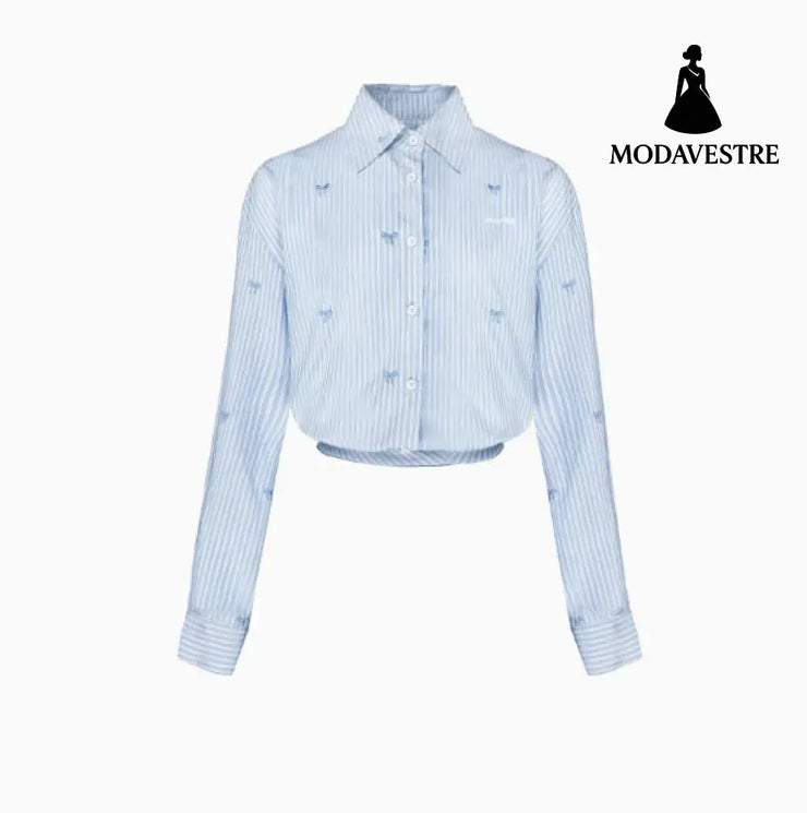 Blue Skirt Korean Striped Skirt shirt / L