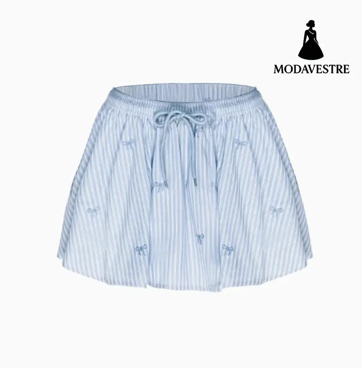 Blue Skirt Korean Striped Skirt Short Skirt / L