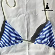 Blue & White Striped Bikini Set – Trendy Summer Swimwear