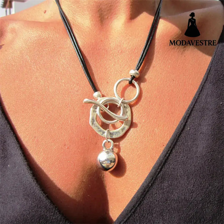 Bohemian Ring Leather Necklace OT Buckle Drop