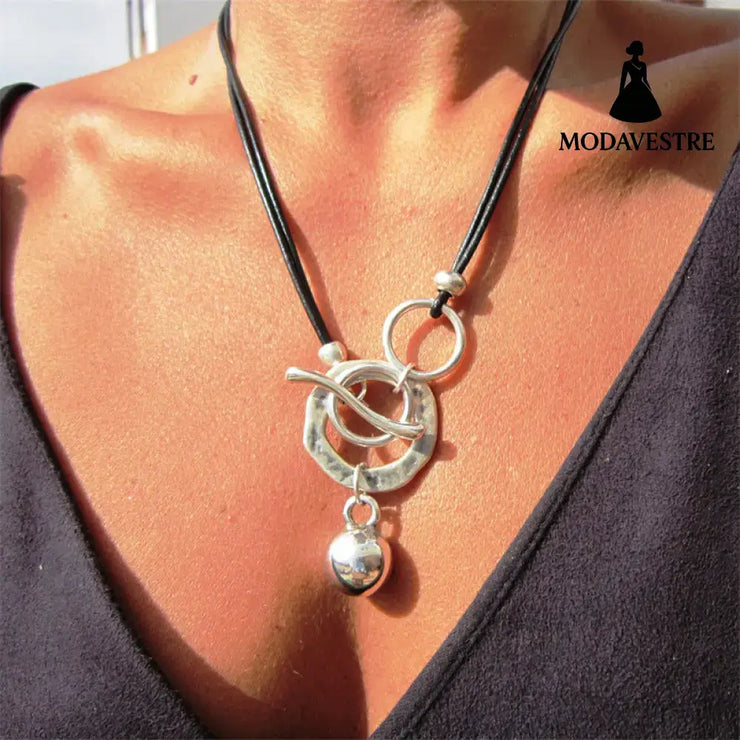 Bohemian Ring Leather Necklace OT Buckle Drop