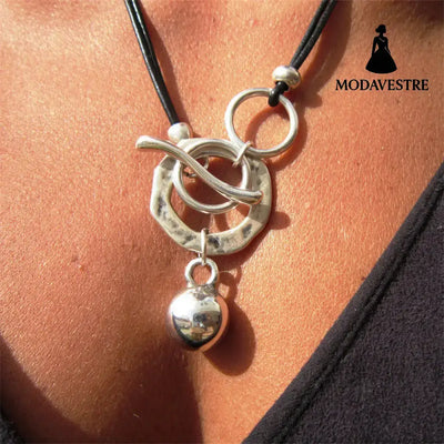 Bohemian Ring Leather Necklace OT Buckle Drop