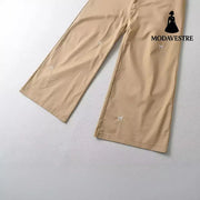 Bow Embroidered Elastic Waist Strap Work Pants