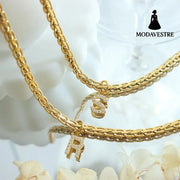 Brass Inlaid Zircon Letter Pendant Necklace