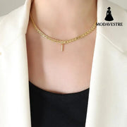 Brass Inlaid Zircon Letter Pendant Necklace Style I / One Size